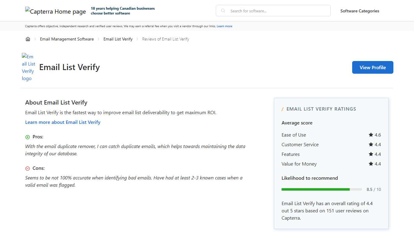 Email List Verify Reviews from Verified Users - Capterra Canada 2026